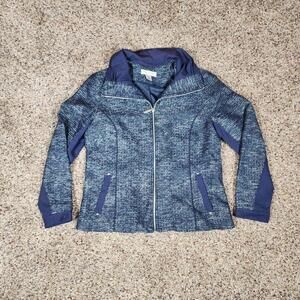 Christopher & Banks Blue Silver Jacket Petite Small PM Zip Long Sleeve